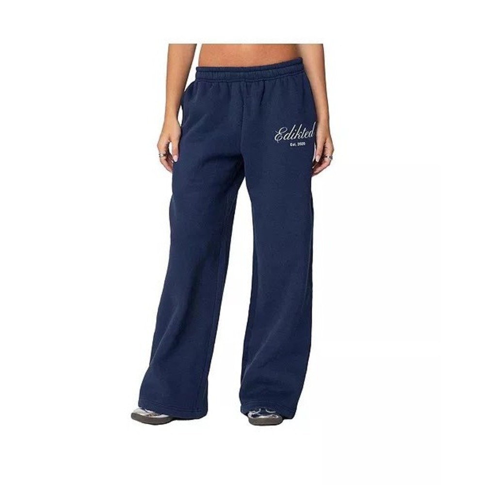 Edikted Women Navy Blue Get Sweatpants Wide Leg Fleece Joggers Size XS NWT
